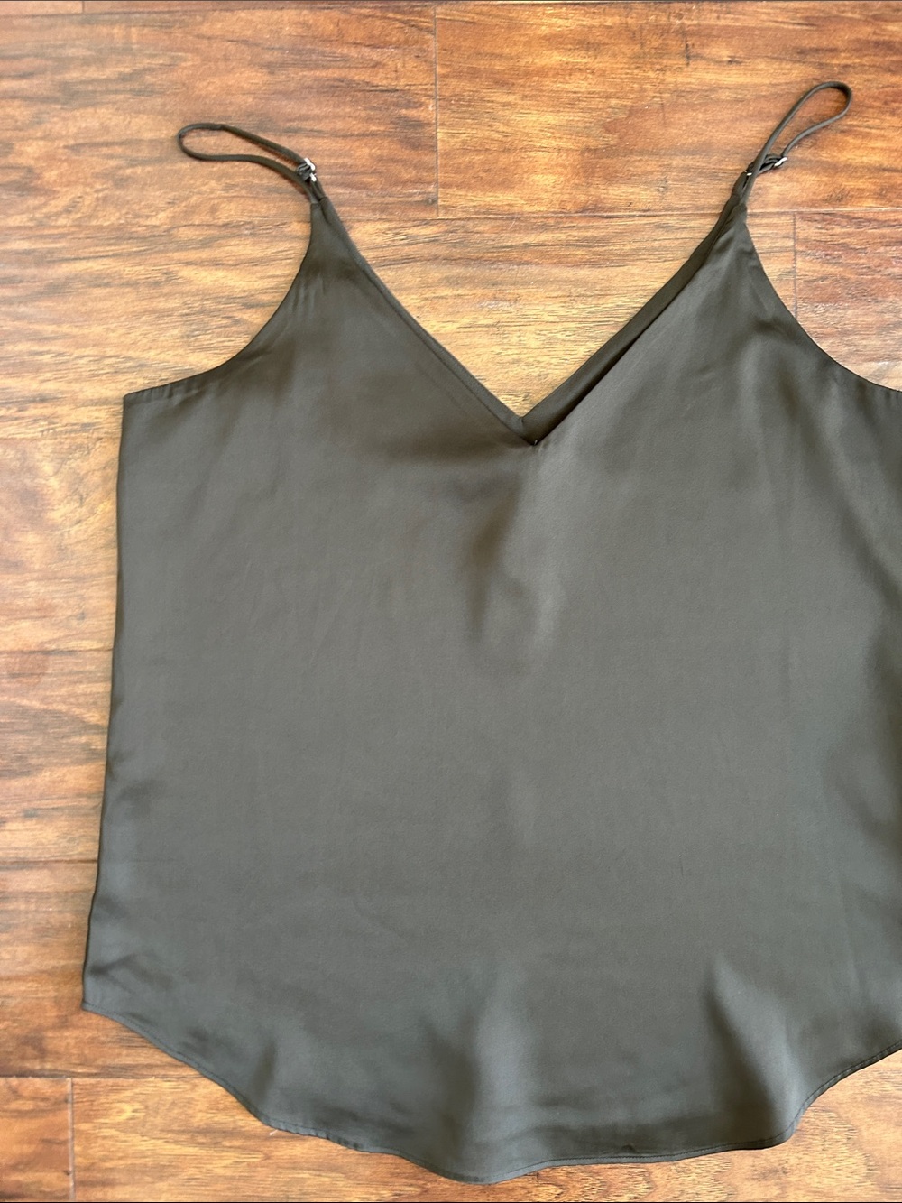 Express Olive Satin V-Neck Camisole with Adjustable Straps